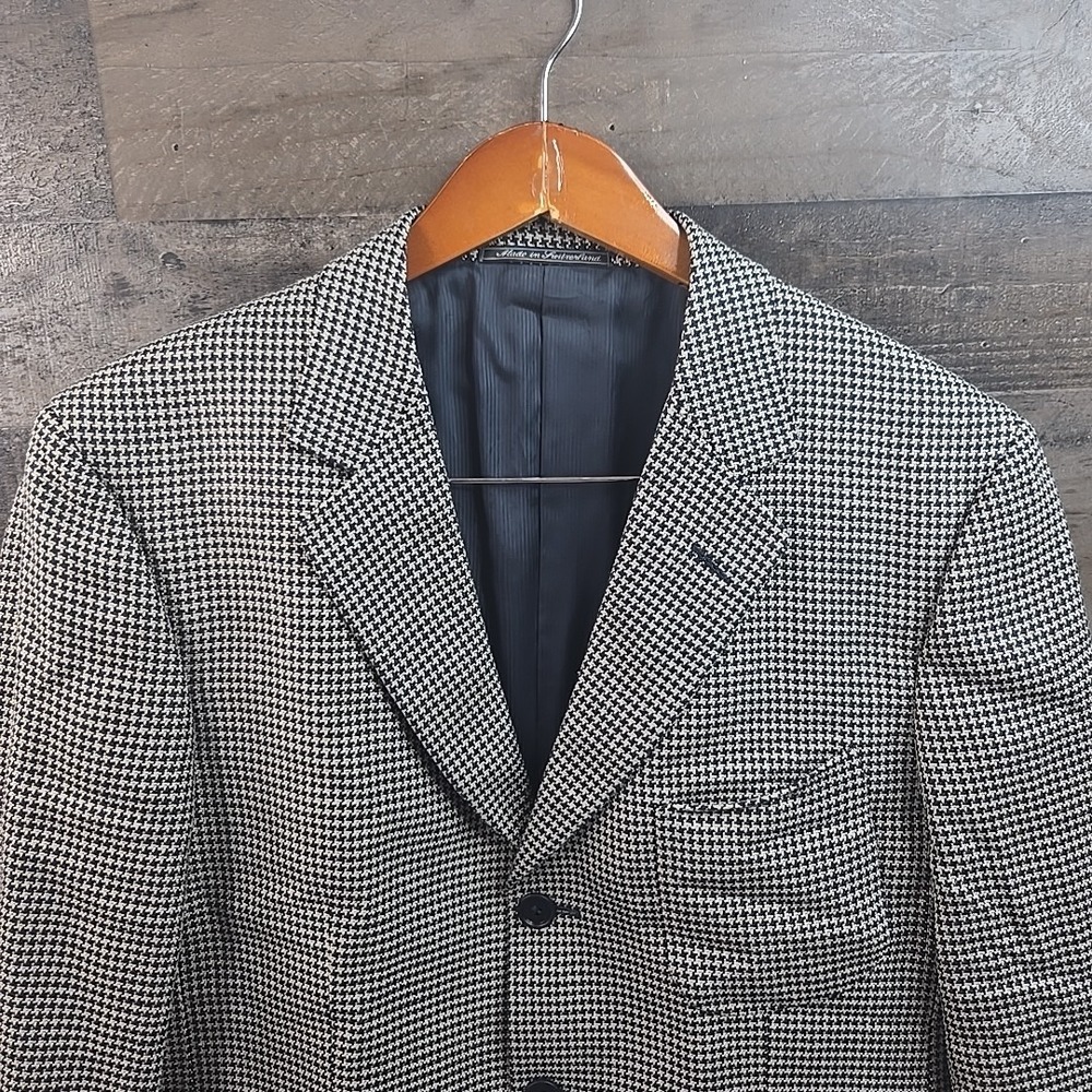 Ermenegildo Zegna Blazer Mens 50 Black White Silk Soft Sport Coat Houndstooth